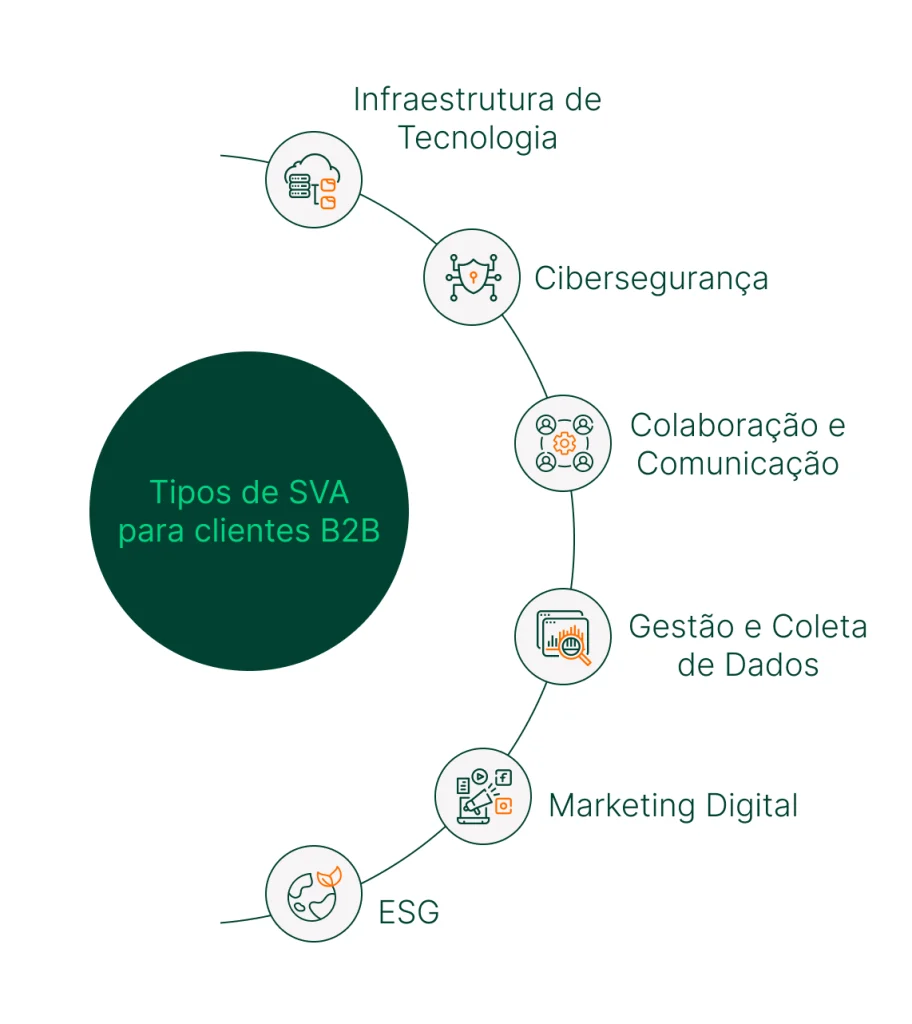 Infográfico ilustrando os tipos de Serviço de Valor Agregado para clientes B2B